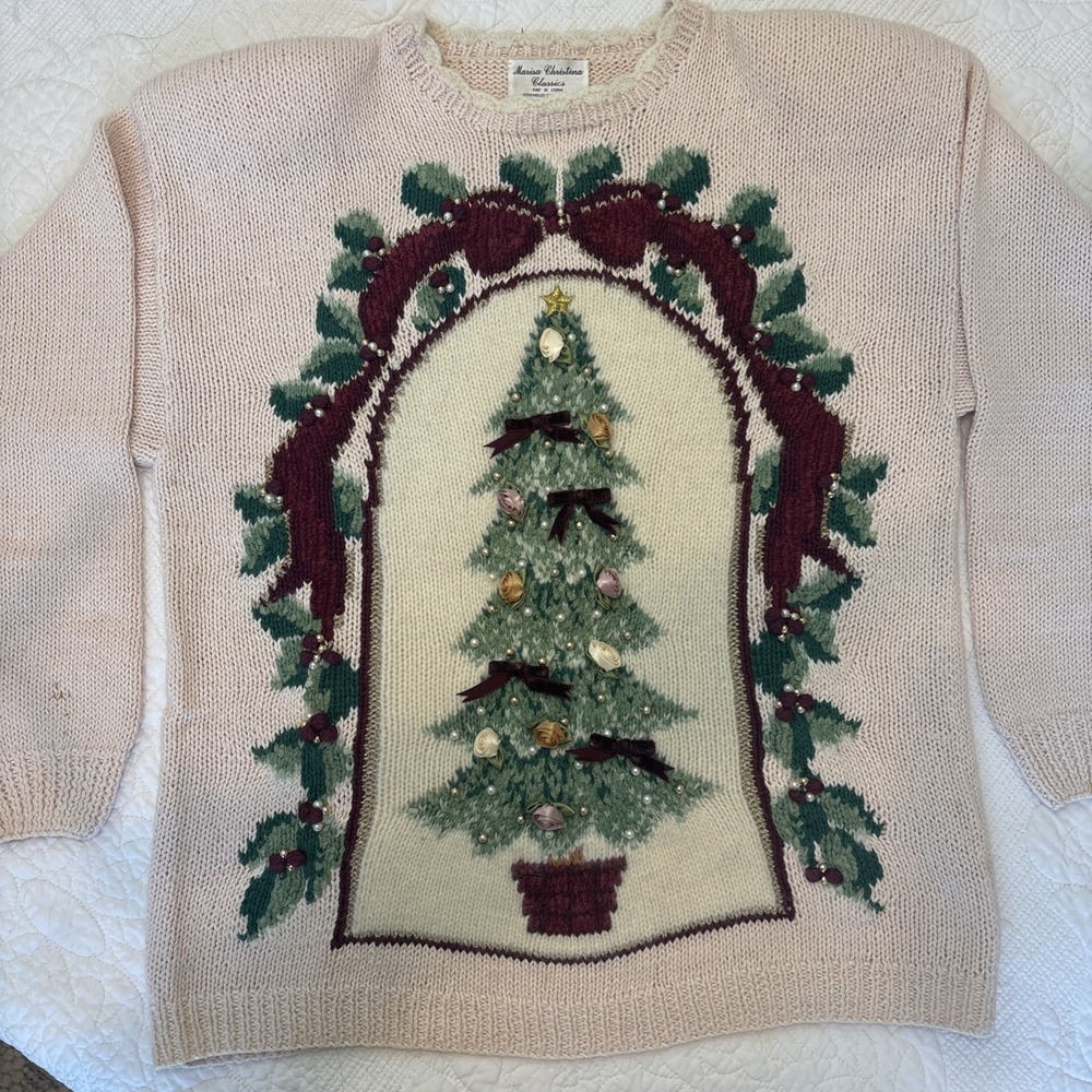 Marisa Christina 1993 Christmas Collection Victorian Rosettes Beaded Pink Tree M